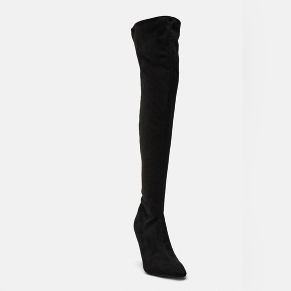 NWT. Zara Black Fabric Over the Knee Heeled Boots. Size 6,5. - Picture 3 of 11